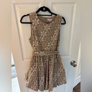 BCG Tan and Cream A-line Sleeveless Dress for Wedding Guest